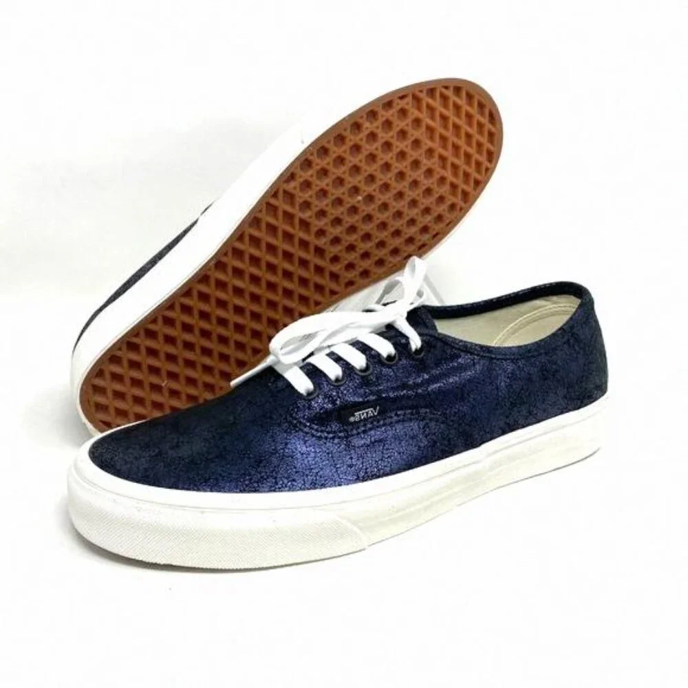 💖MEGA SALE💖Vans Authentic Womens Skate Blue Cracked VN0A5HZS9FK Leather